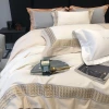 High-end 100-piece all-cotton brushed four-piece set with thickened quilted quilt cover embroidered in a checkered pattern, autumn and winter bedding, 1.8 details Picture